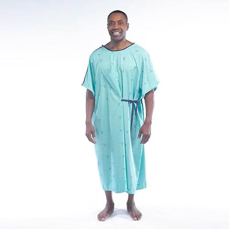 Patient jacket-snap fastener on sleeve