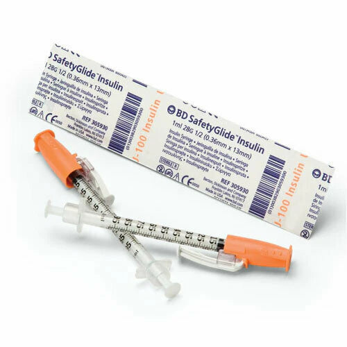 BD Safety-Glide™ Insulin Syringes with Permanently Attached Needle 100/bx