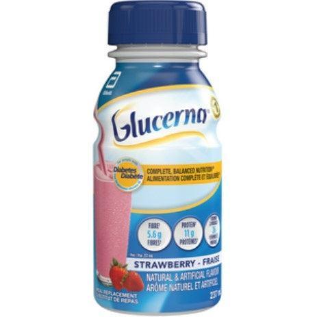 Glucerna strawberry-flavored nutritional drink bottle on a white background