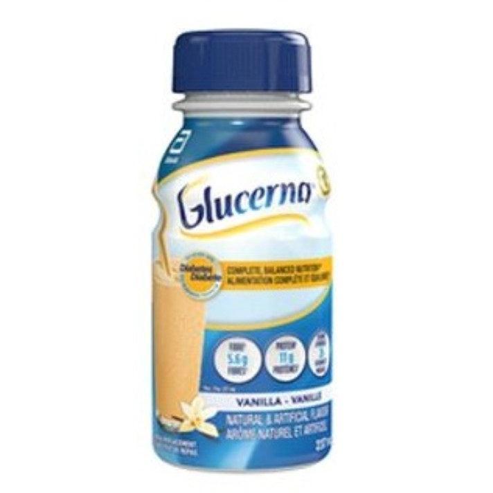 Glucerna vanilla-flavored nutritional drink bottle on a white background