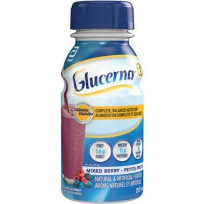 Glucerna mixed berry drink bottle on a white background