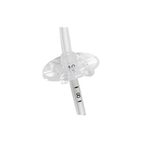 Clear MIC Gastrostomy Tube plastic medical device with measurement markings on a white background