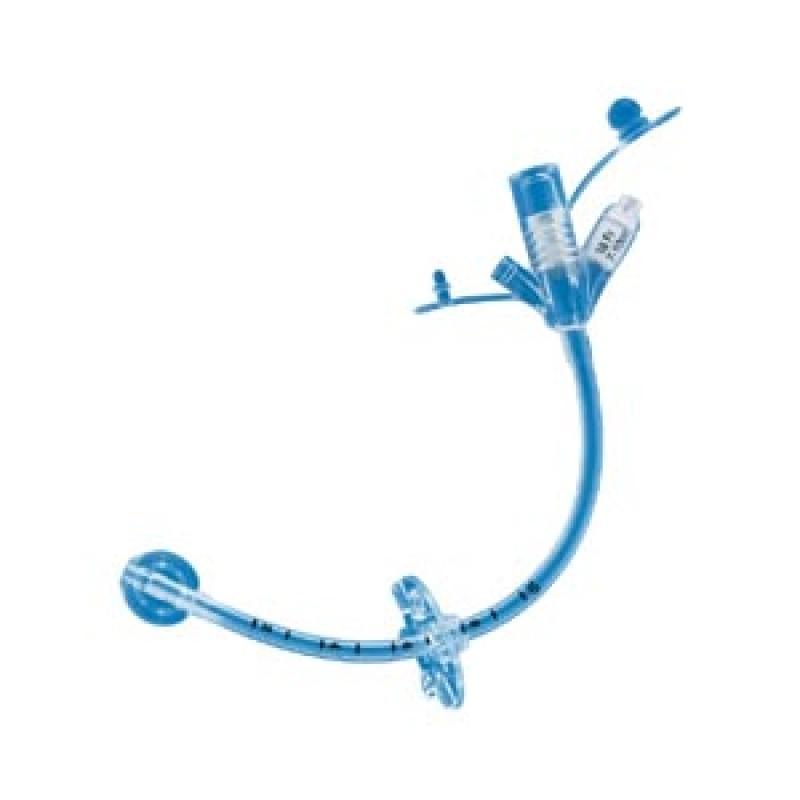 Blue MIC Gastrostomy Tube medical device on a white background