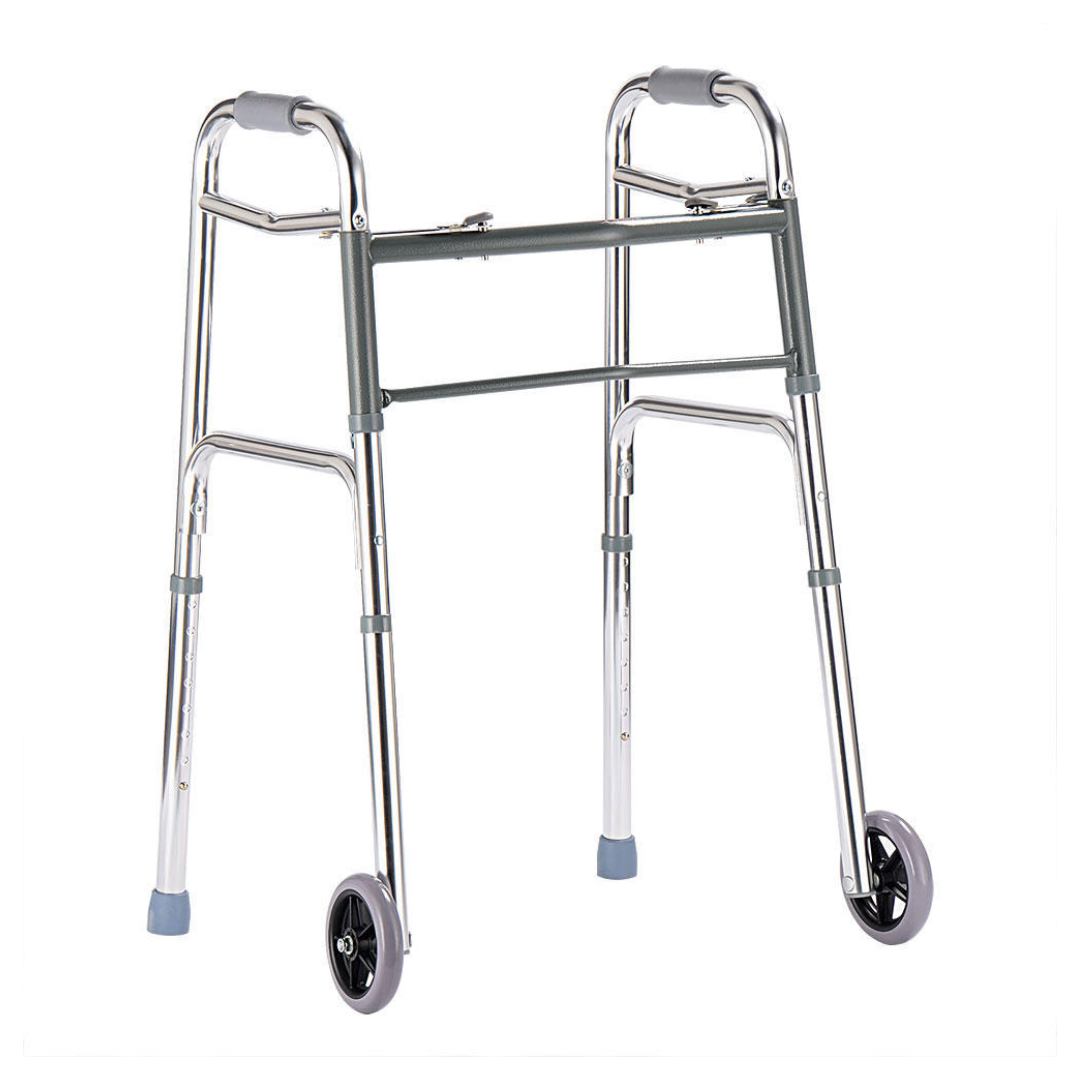 Folding Two-Button Walker With 5" Wheels (32"-39")